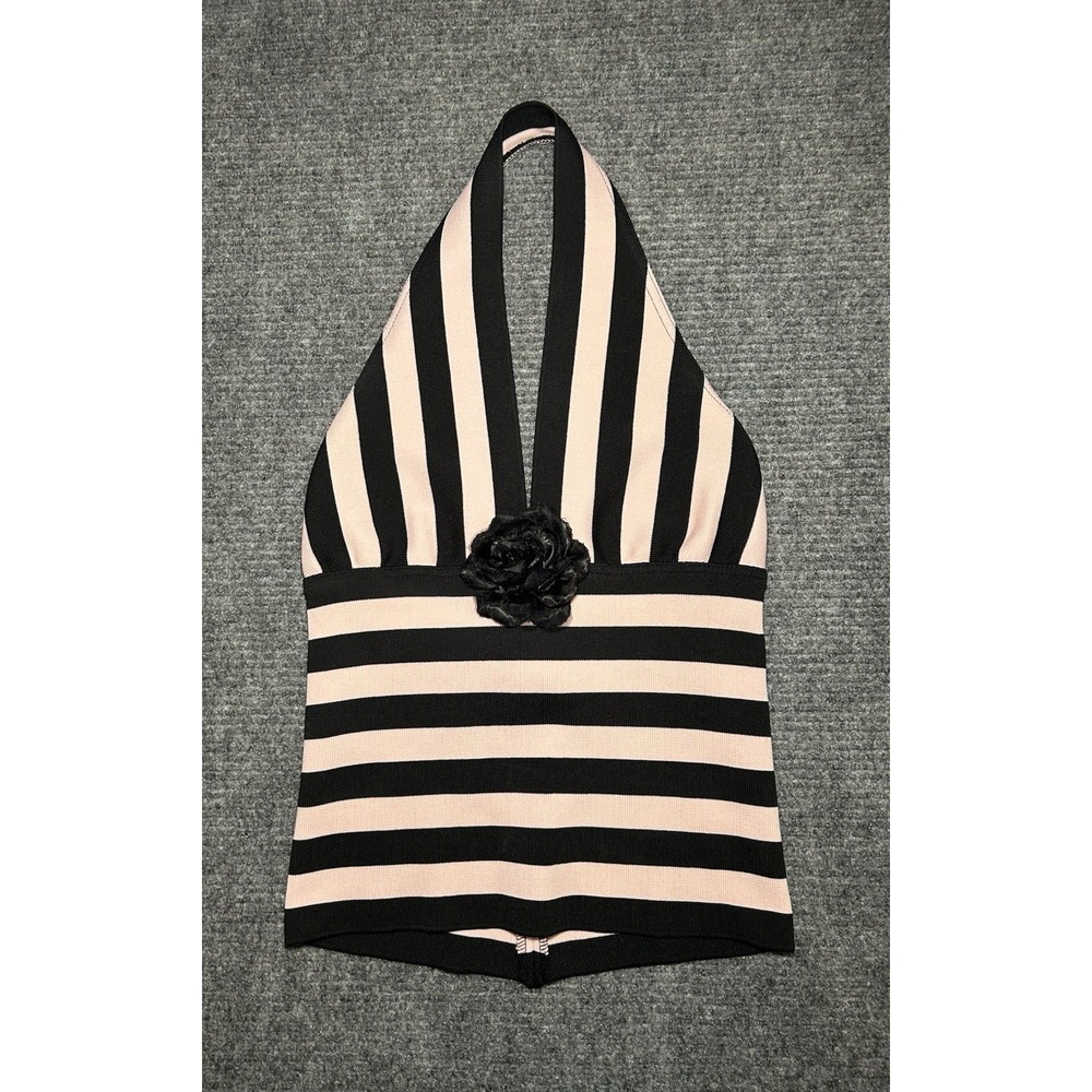 VINTAGE Y2K HALTER TOP BY VERONIQUE YOUNG, SIZE 10, MADE IN USA BLACK & PINK